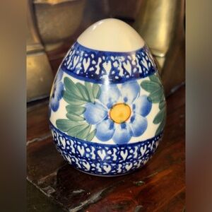 Polish Pottery Easter Egg Tea Light w/ Flowers. Handmade & Signed